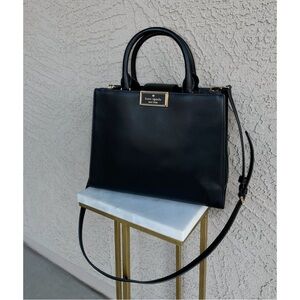 KATE SPADE Classic Neutral Black Smooth Leather Reegan Satchel Top Handle Bag